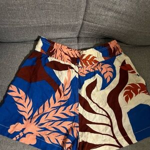 H&M High Waist Tropical Print Shorts - Blue, Cream, Brown